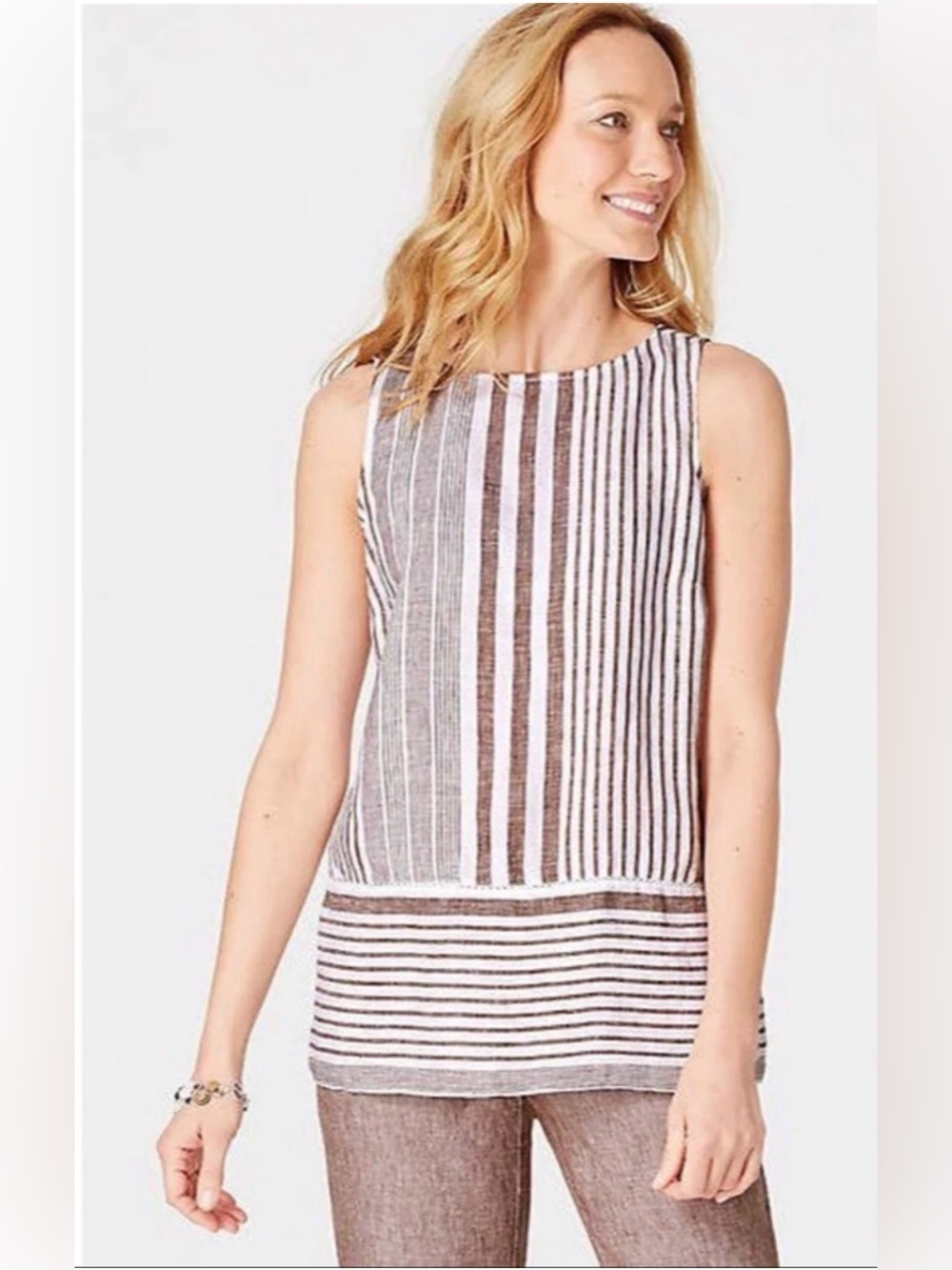 J.Jill 100% Linen Tank Top Lagenlook Coastal Resort , Medium , like new